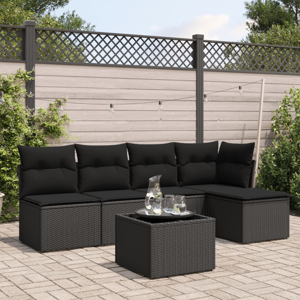 6-delige Loungeset met kussens poly rattan