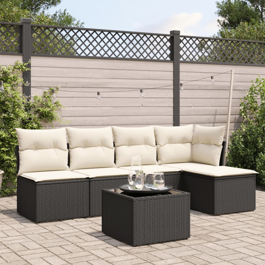 6-delige Loungeset met kussens poly rattan