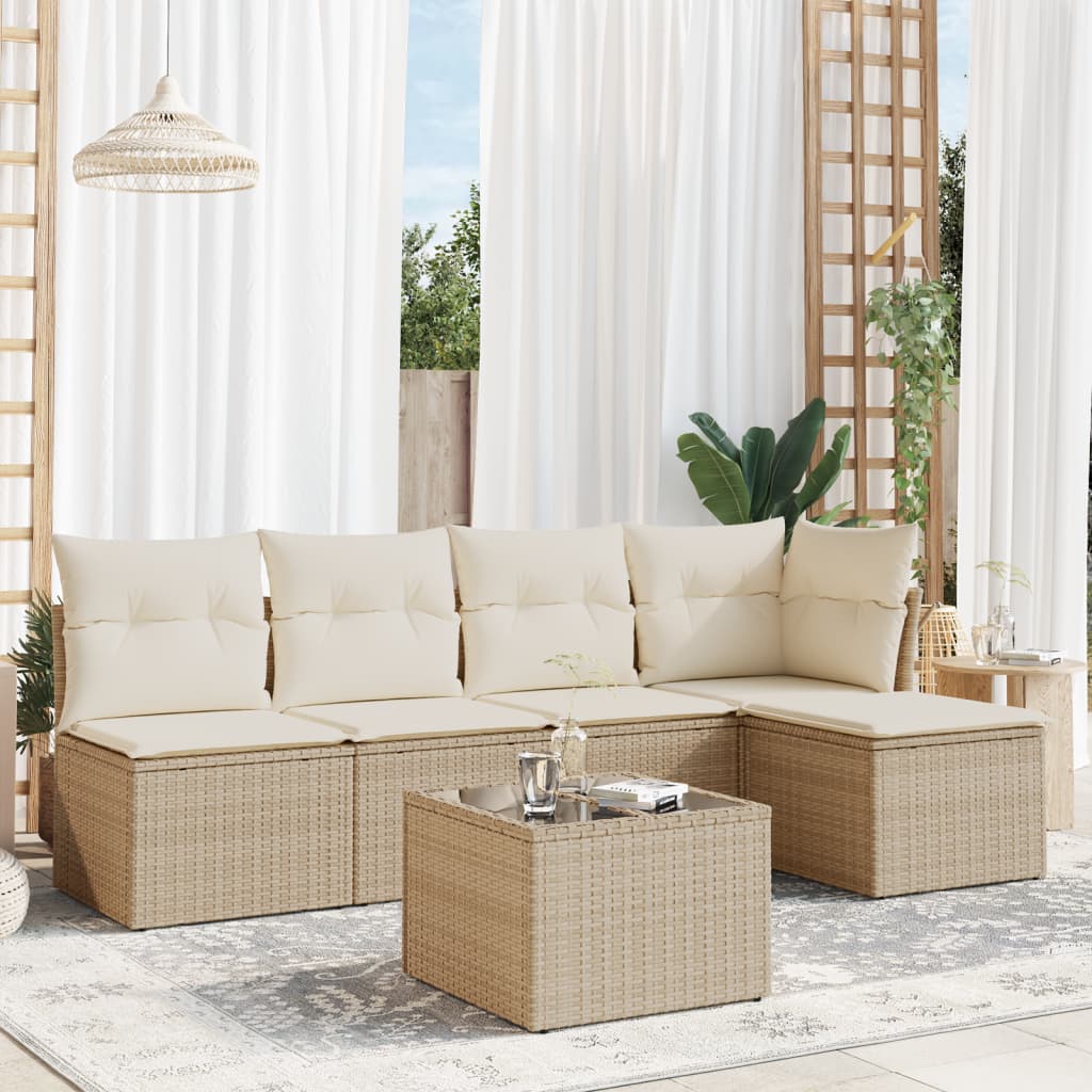 6-delige Loungeset met kussens poly rattan