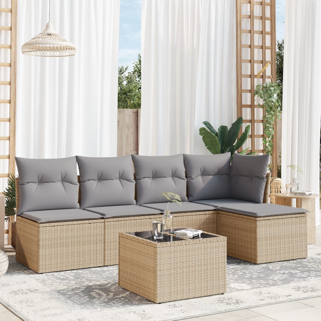 6-delige Loungeset met kussens poly rattan