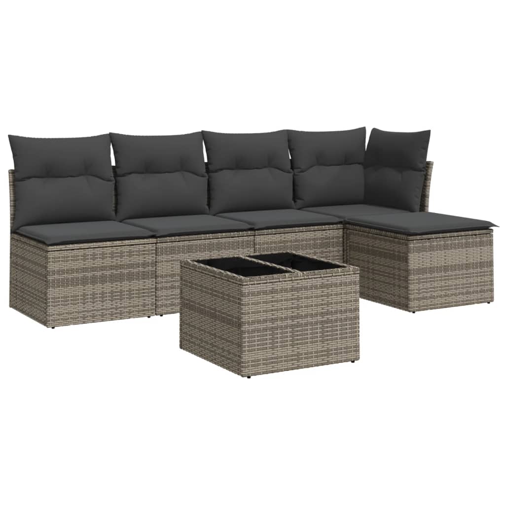 6-delige Loungeset met kussens poly rattan