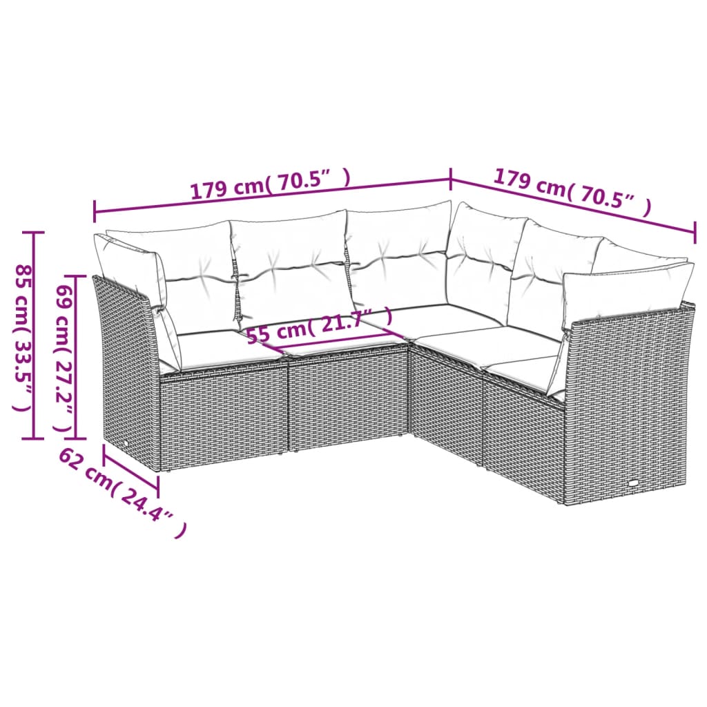 6-delige Loungeset met kussens poly rattan