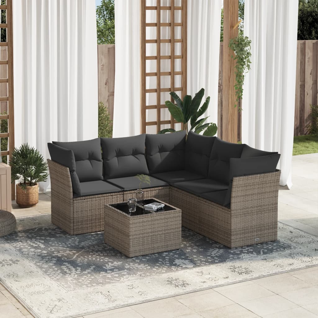 6-delige Loungeset met kussens poly rattan