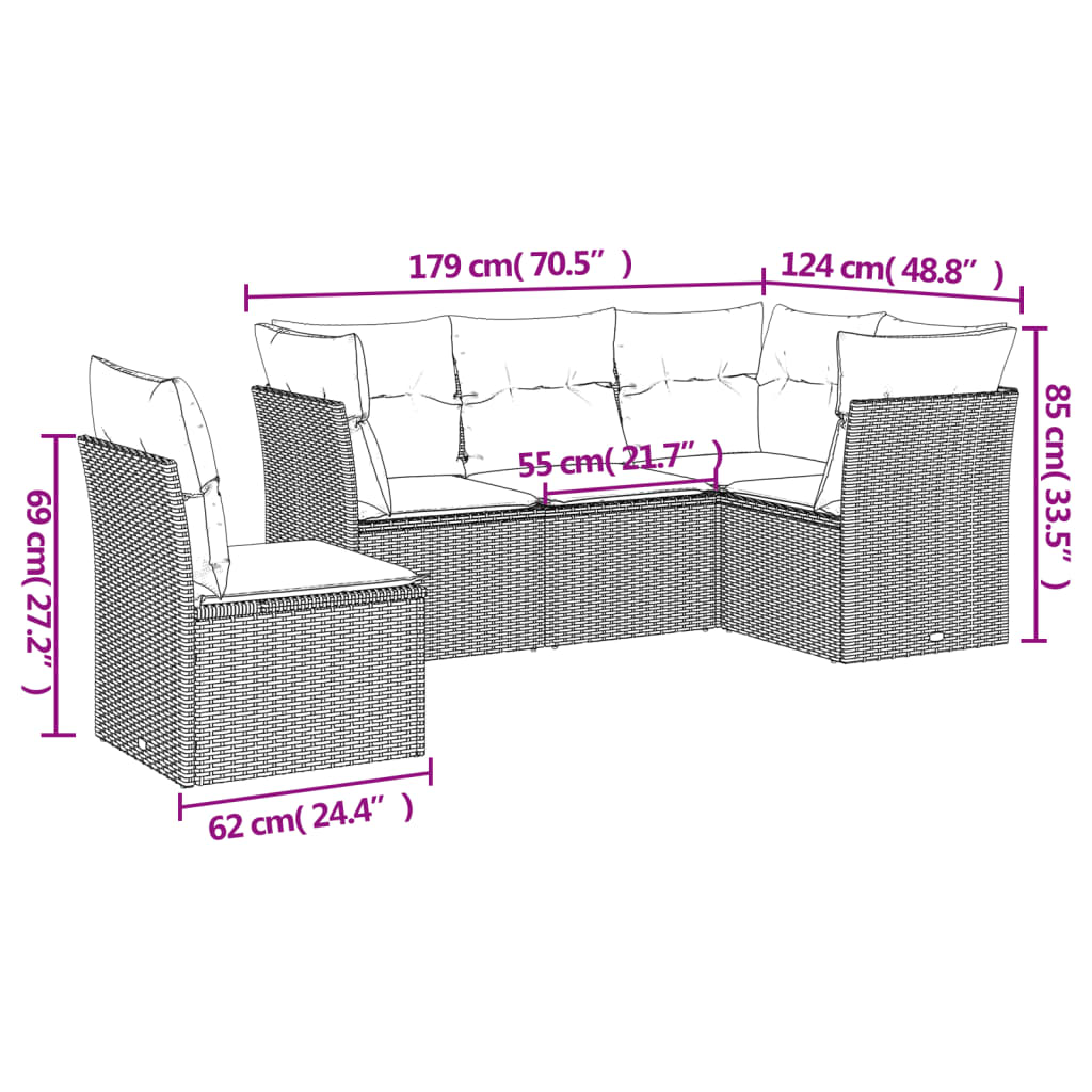 6-delige Loungeset met kussens poly rattan