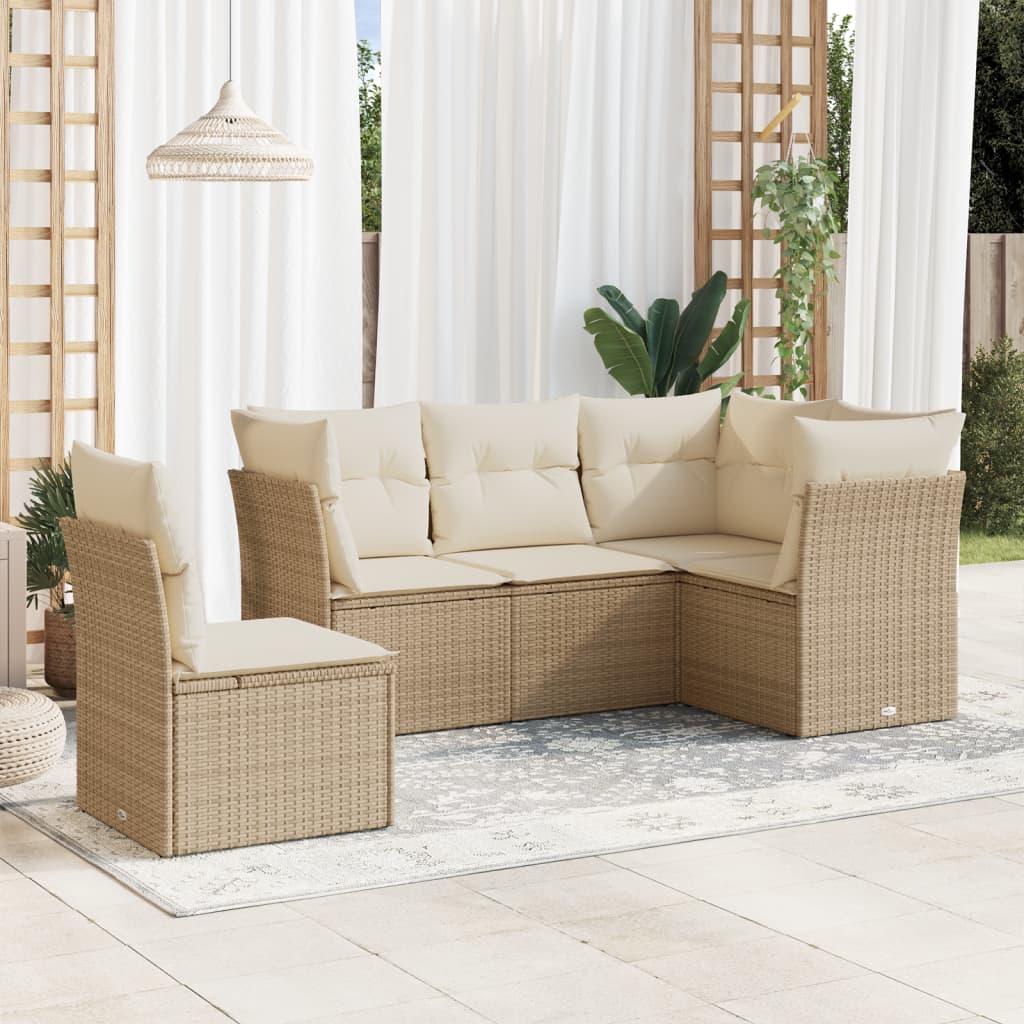 6-delige Loungeset met kussens poly rattan