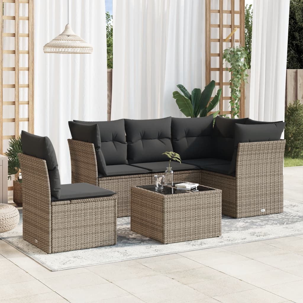 6-delige Loungeset met kussens poly rattan