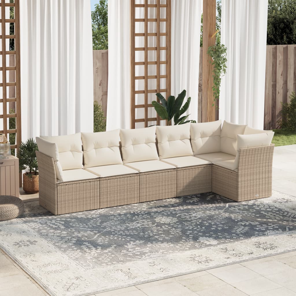 6-delige Loungeset met kussens poly rattan