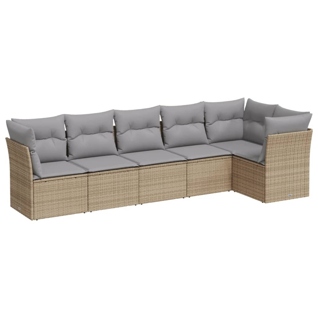 6-delige Loungeset met kussens poly rattan