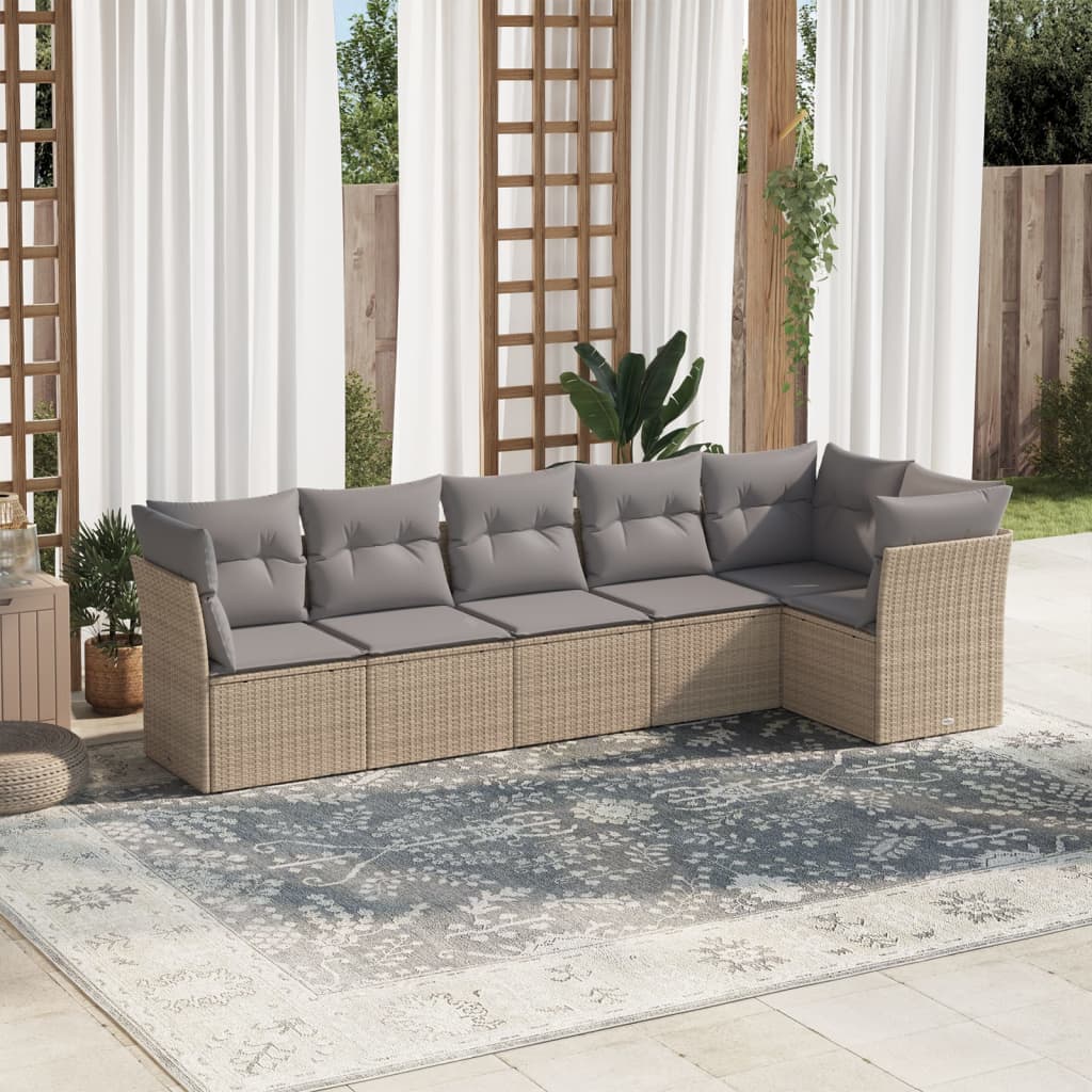 6-delige Loungeset met kussens poly rattan