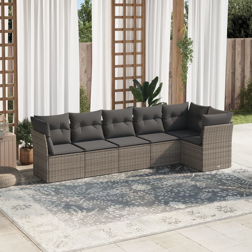 6-delige Loungeset met kussens poly rattan