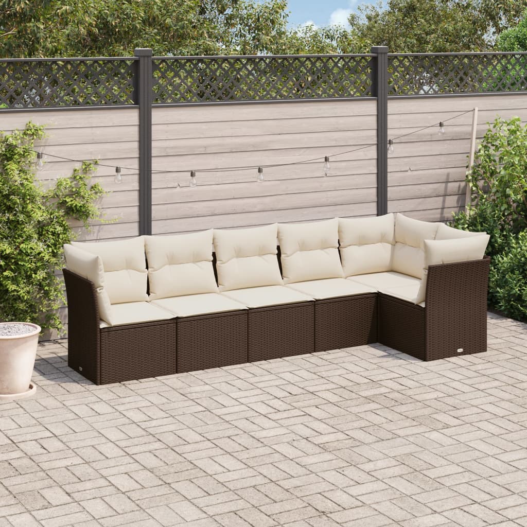 6-delige Loungeset met kussens poly rattan