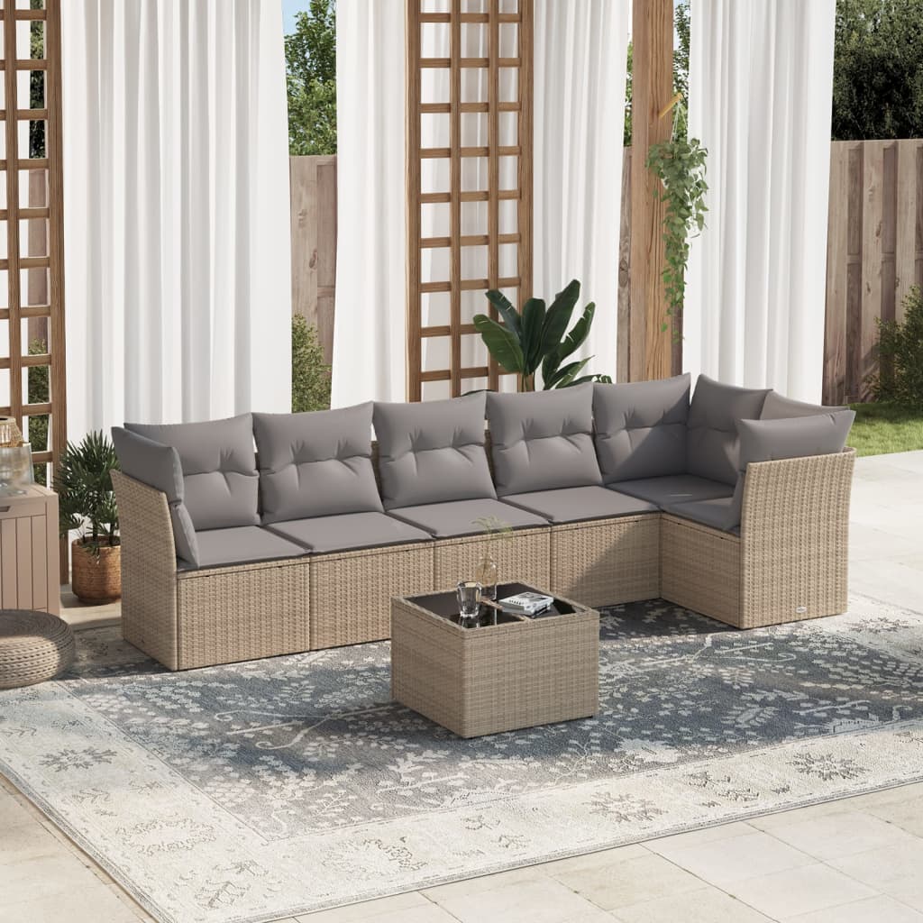 6-delige Loungeset met kussens poly rattan