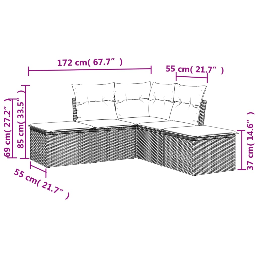 6-delige Loungeset met kussens poly rattan