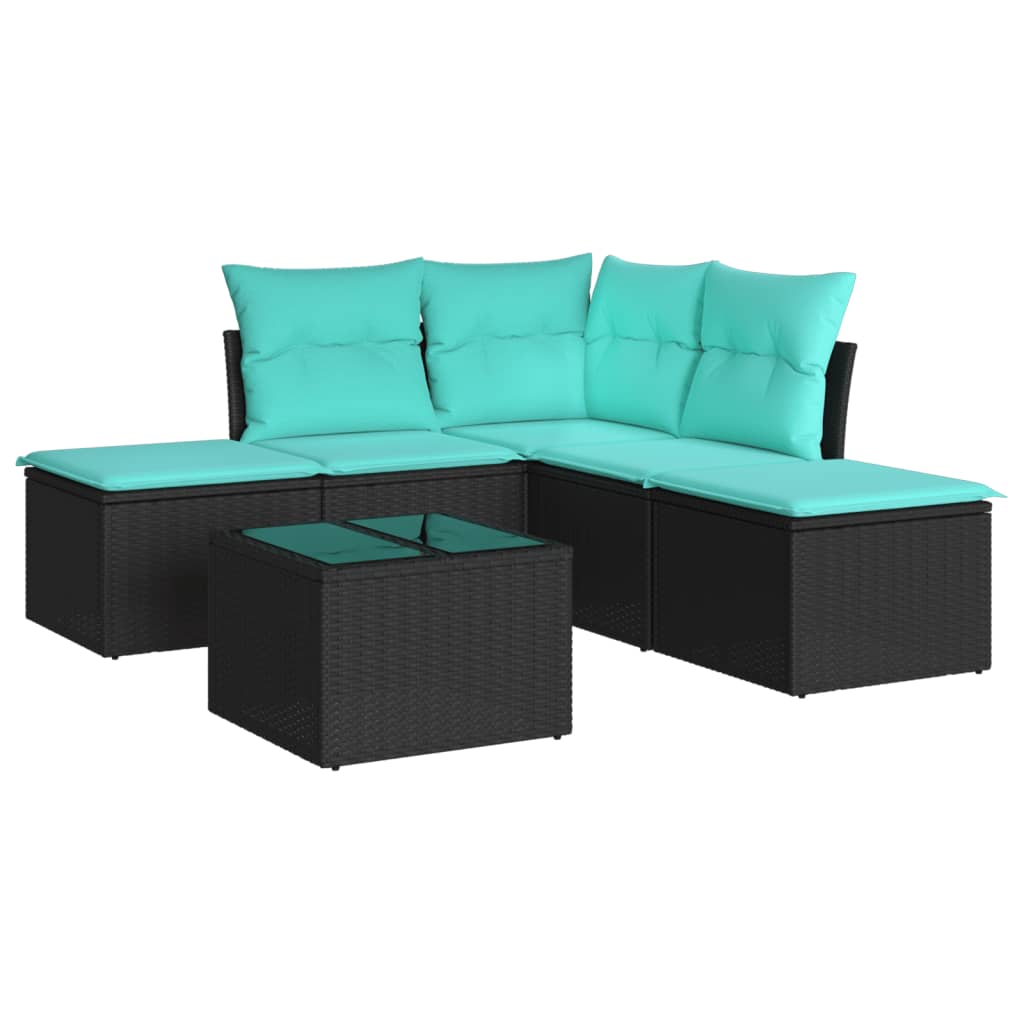 6-delige Loungeset met kussens poly rattan