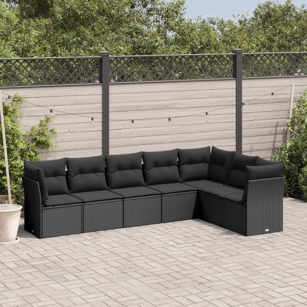 7-delige Loungeset met kussens poly rattan