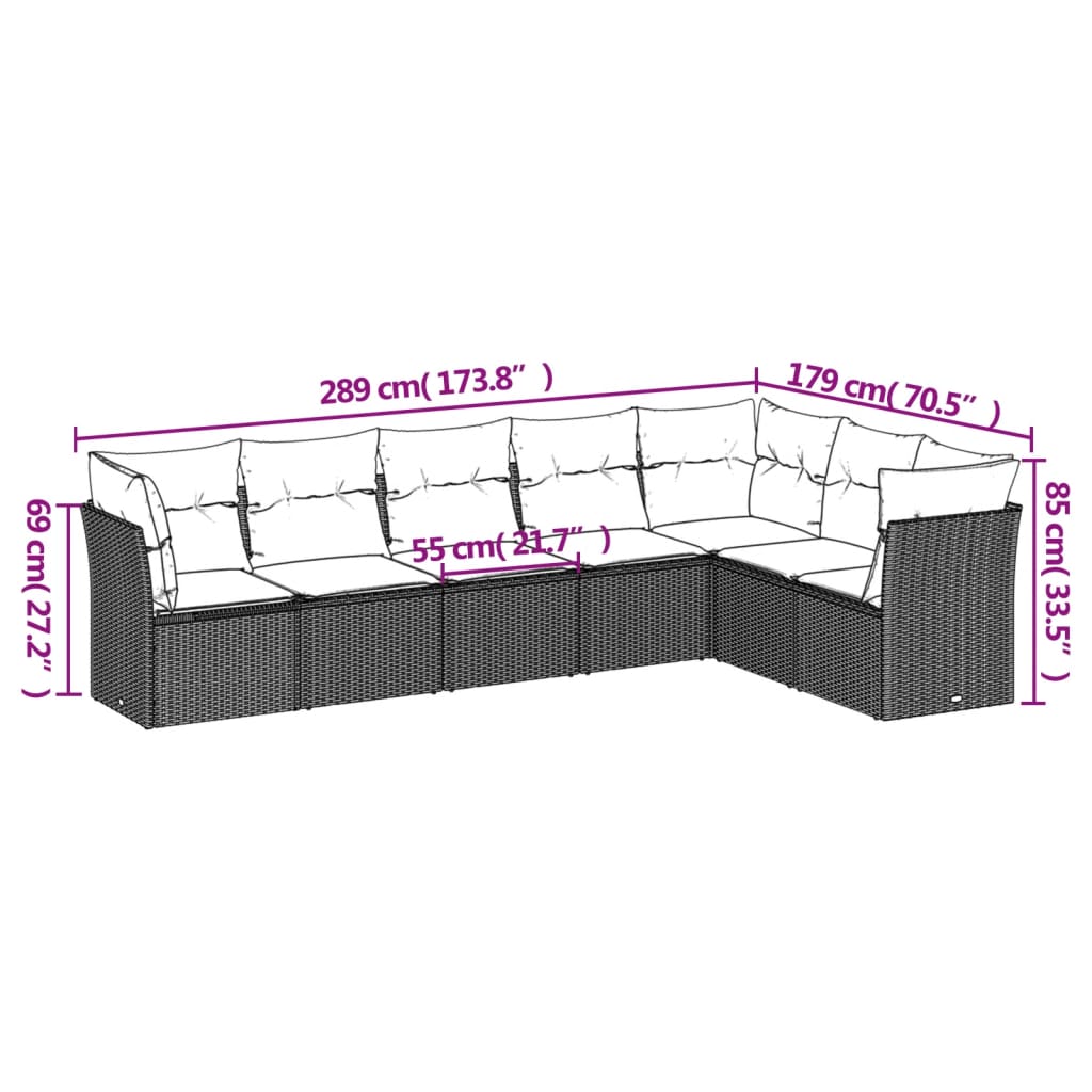 7-delige Loungeset met kussens poly rattan