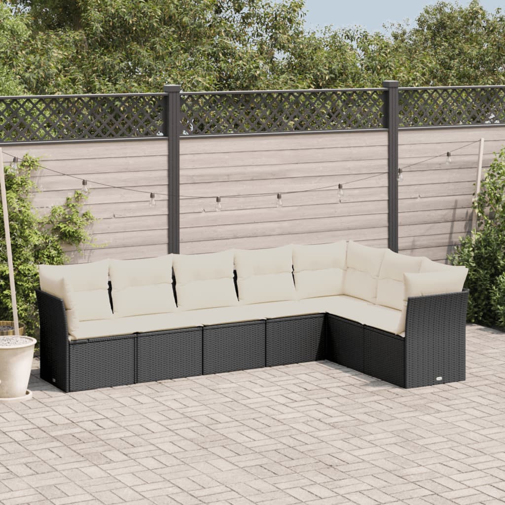 7-delige Loungeset met kussens poly rattan