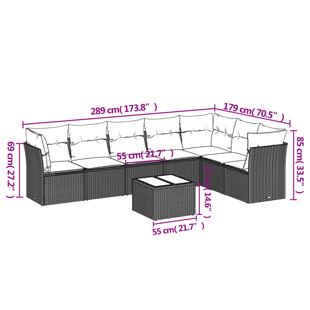 7-delige Loungeset met kussens poly rattan