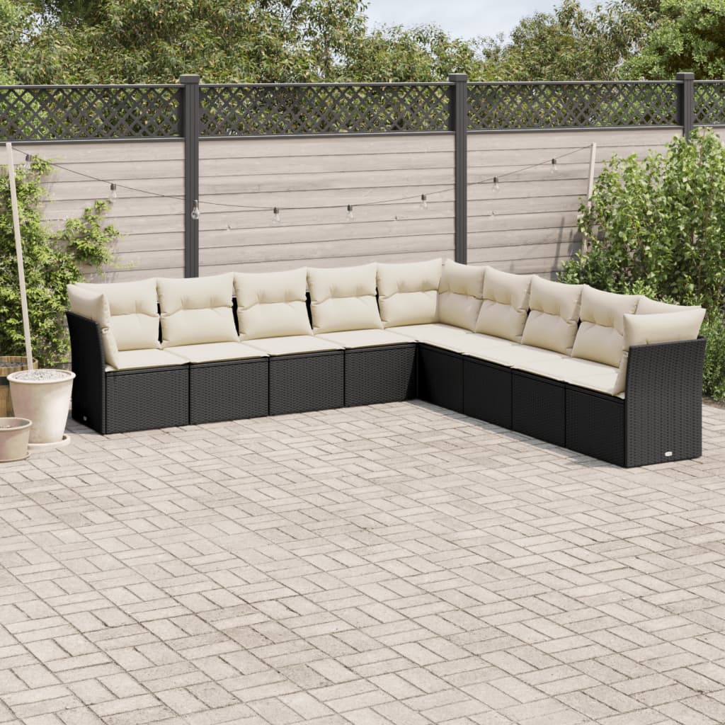 10-delige Loungeset met kussens poly rattan