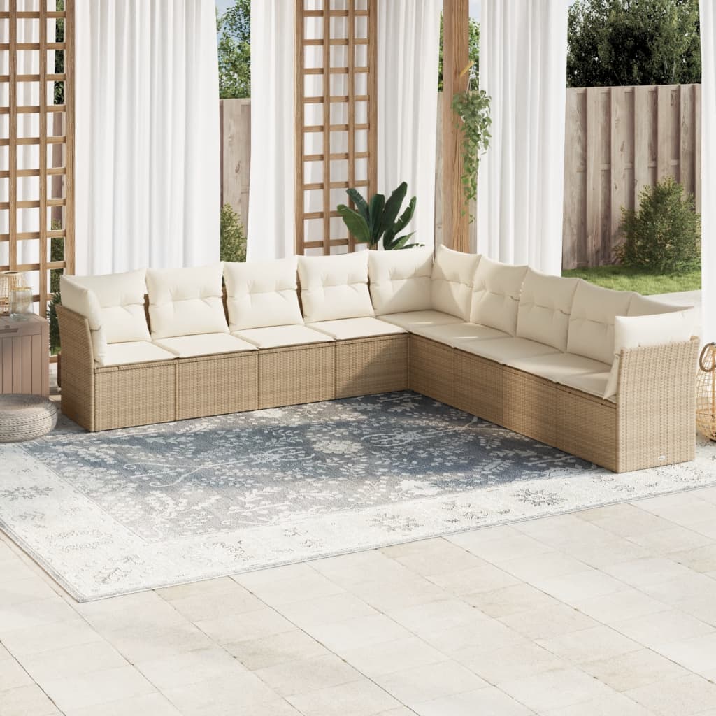 10-delige Loungeset met kussens poly rattan