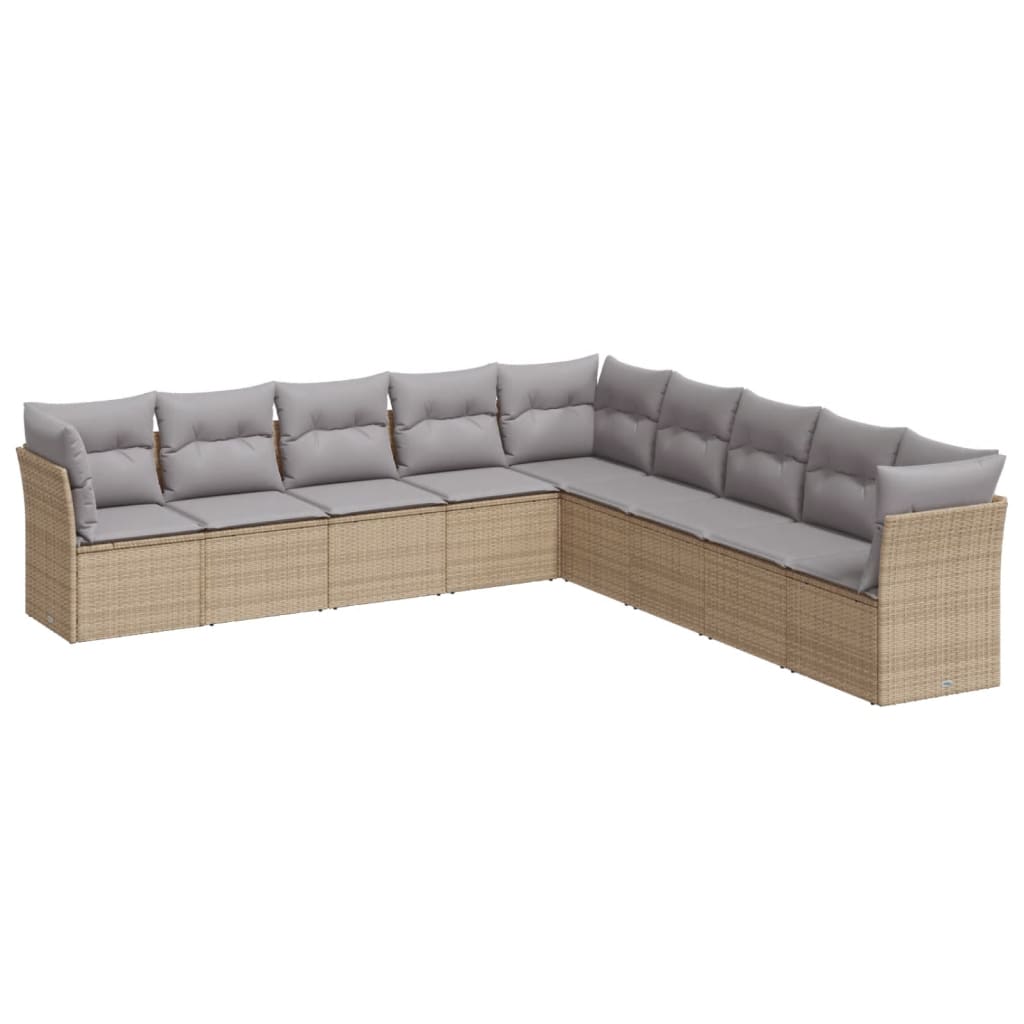 10-delige Loungeset met kussens poly rattan