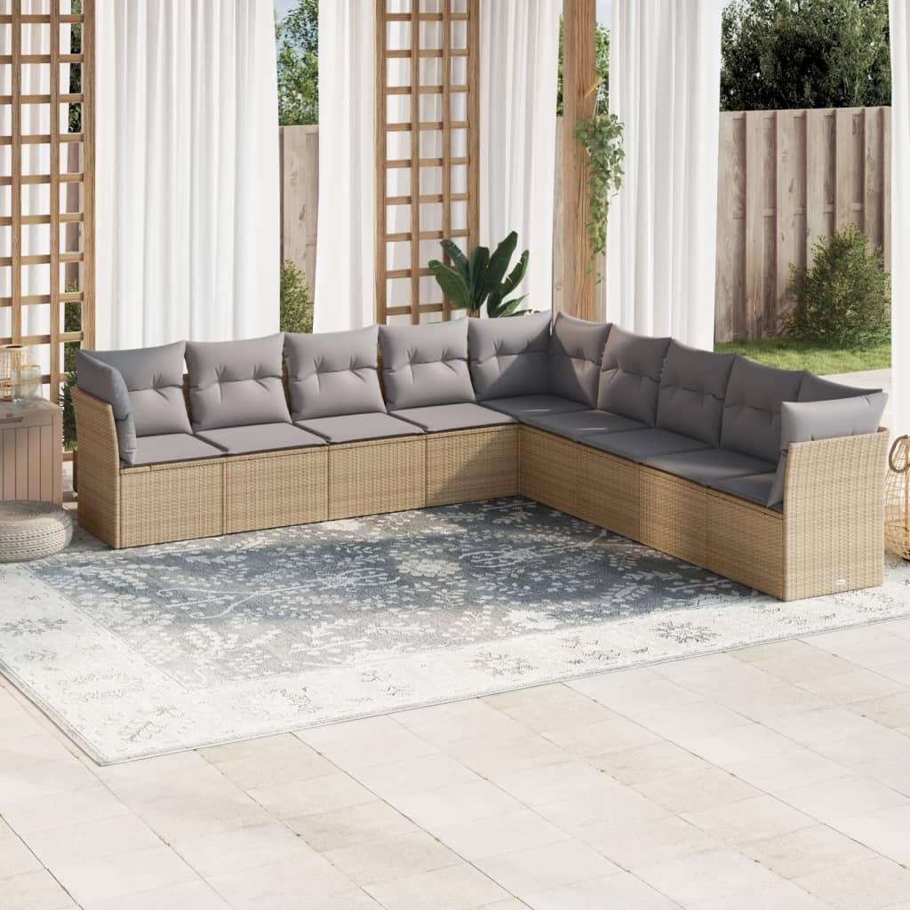 10-delige Loungeset met kussens poly rattan