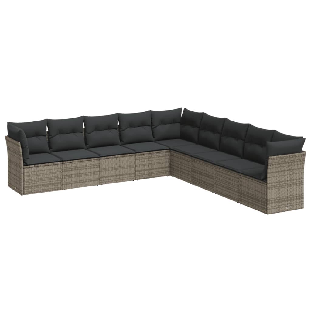 10-delige Loungeset met kussens poly rattan beige