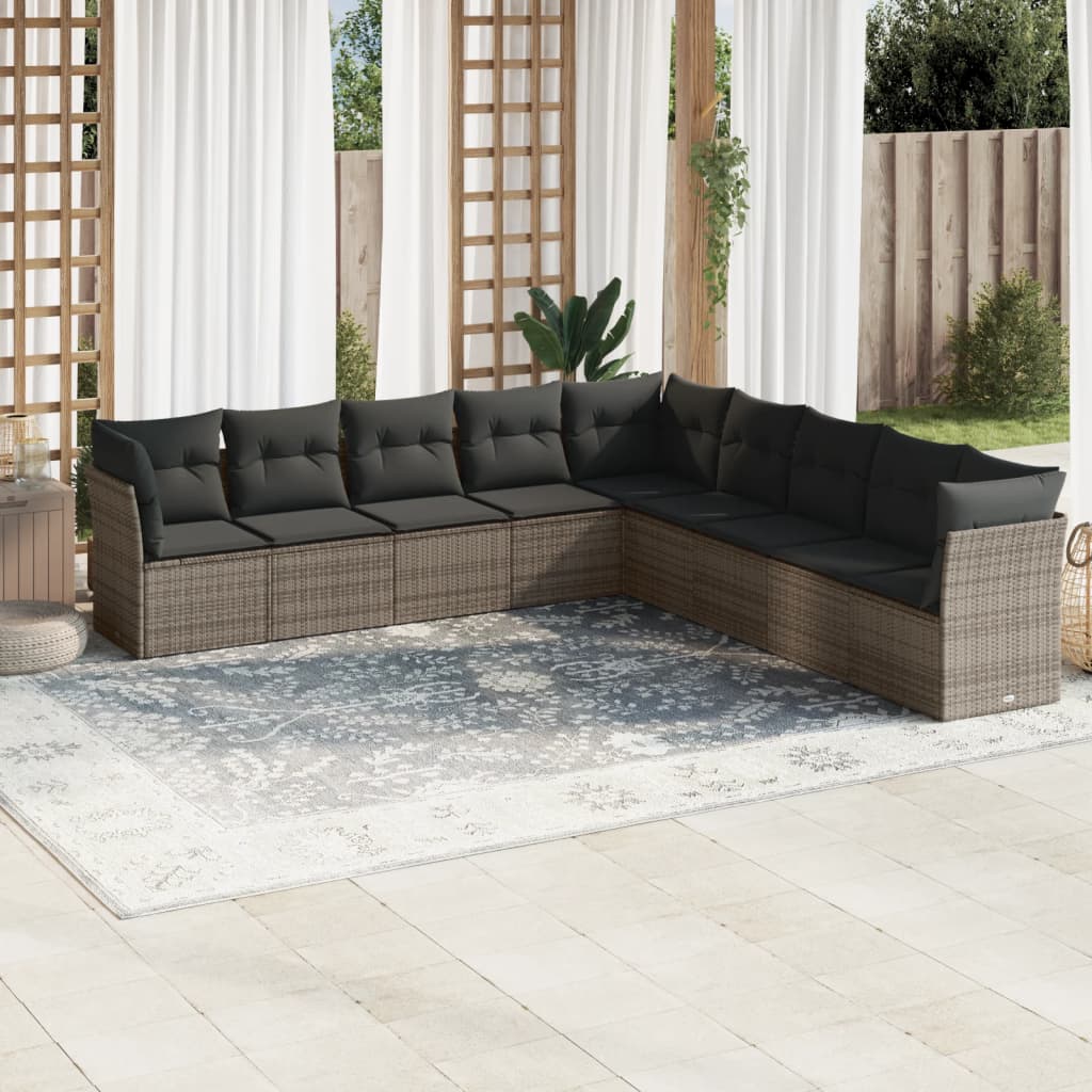 10-delige Loungeset met kussens poly rattan beige