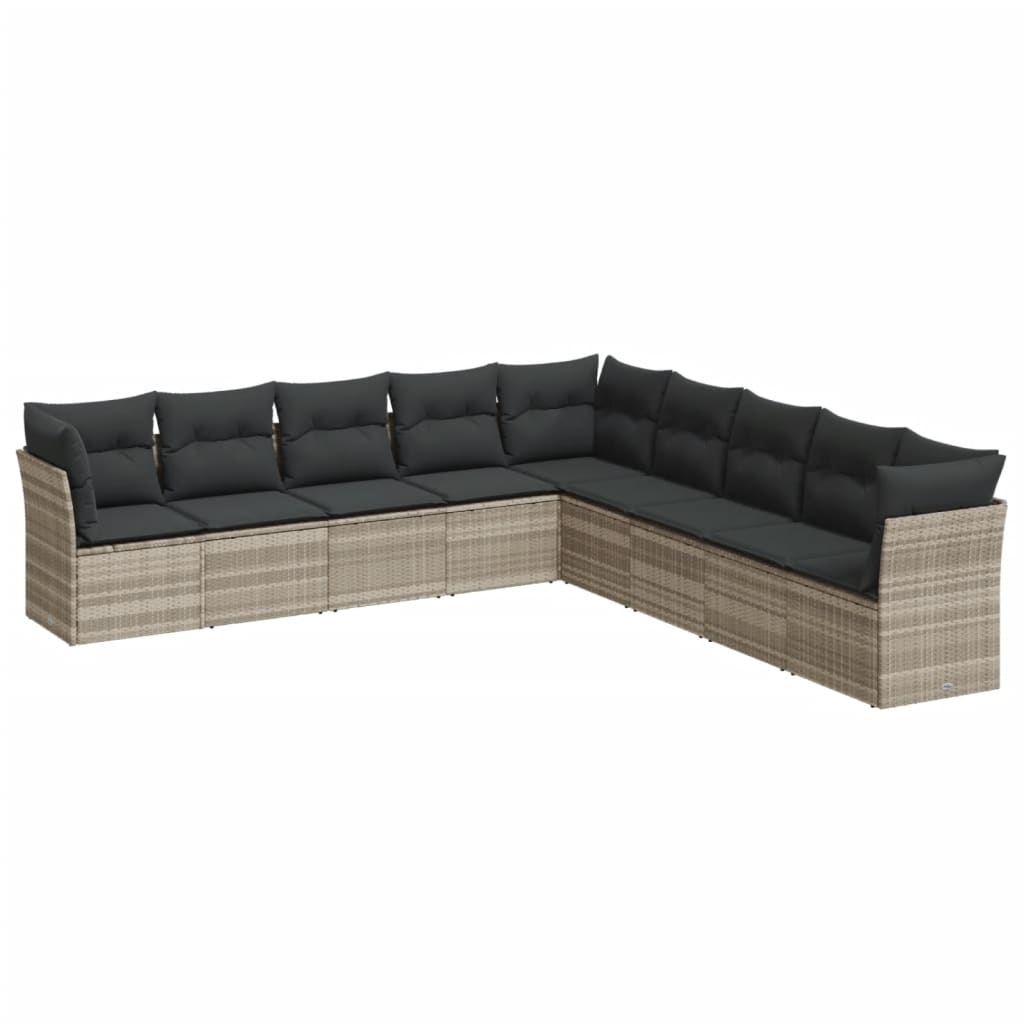 10-delige Loungeset met kussens poly rattan beige