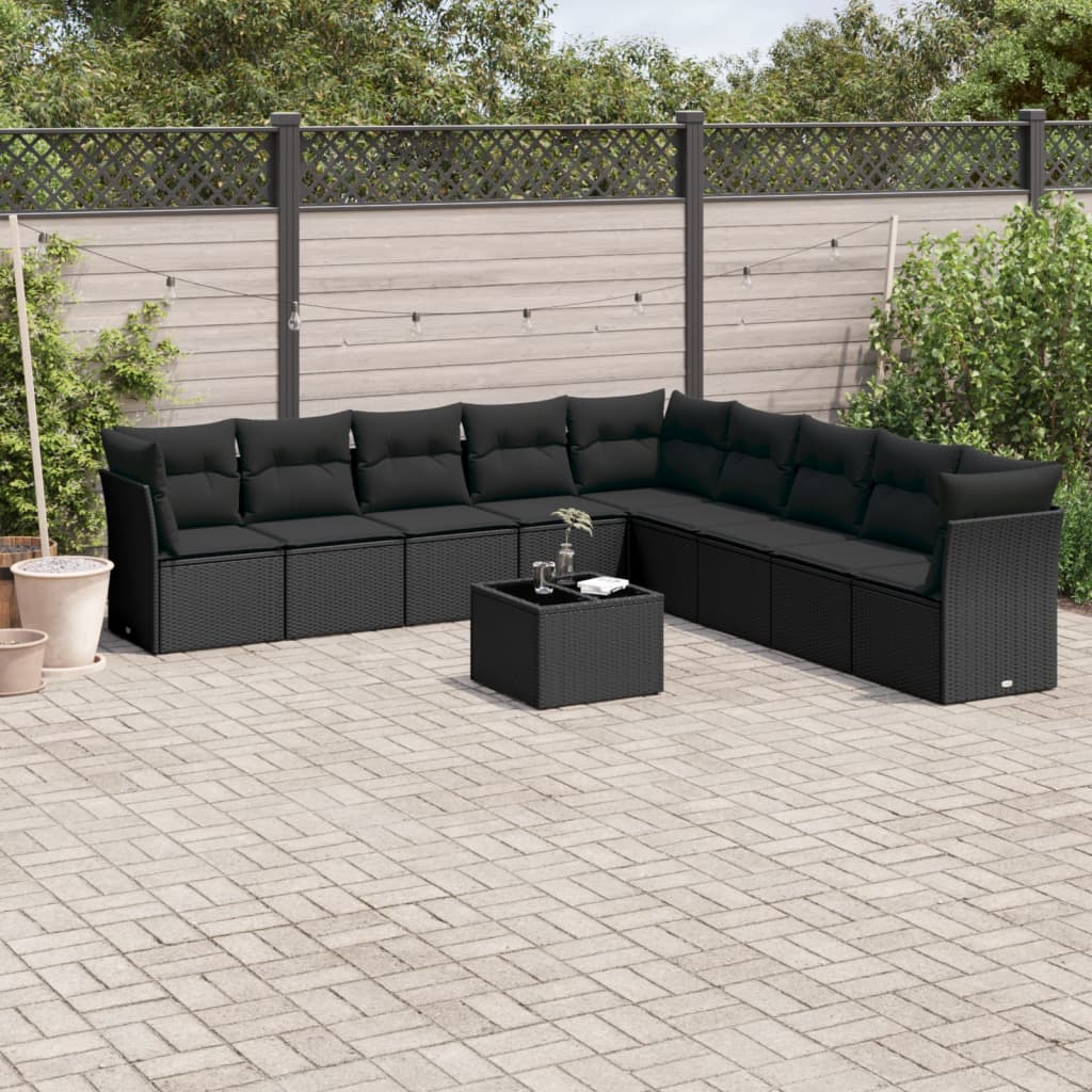 10-delige Loungeset met kussens poly rattan