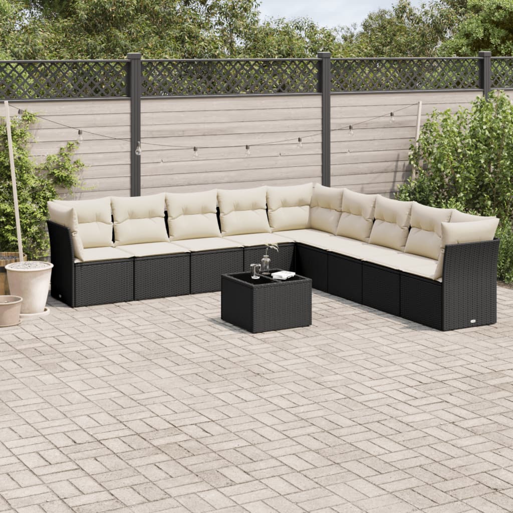 10-delige Loungeset met kussens poly rattan beige