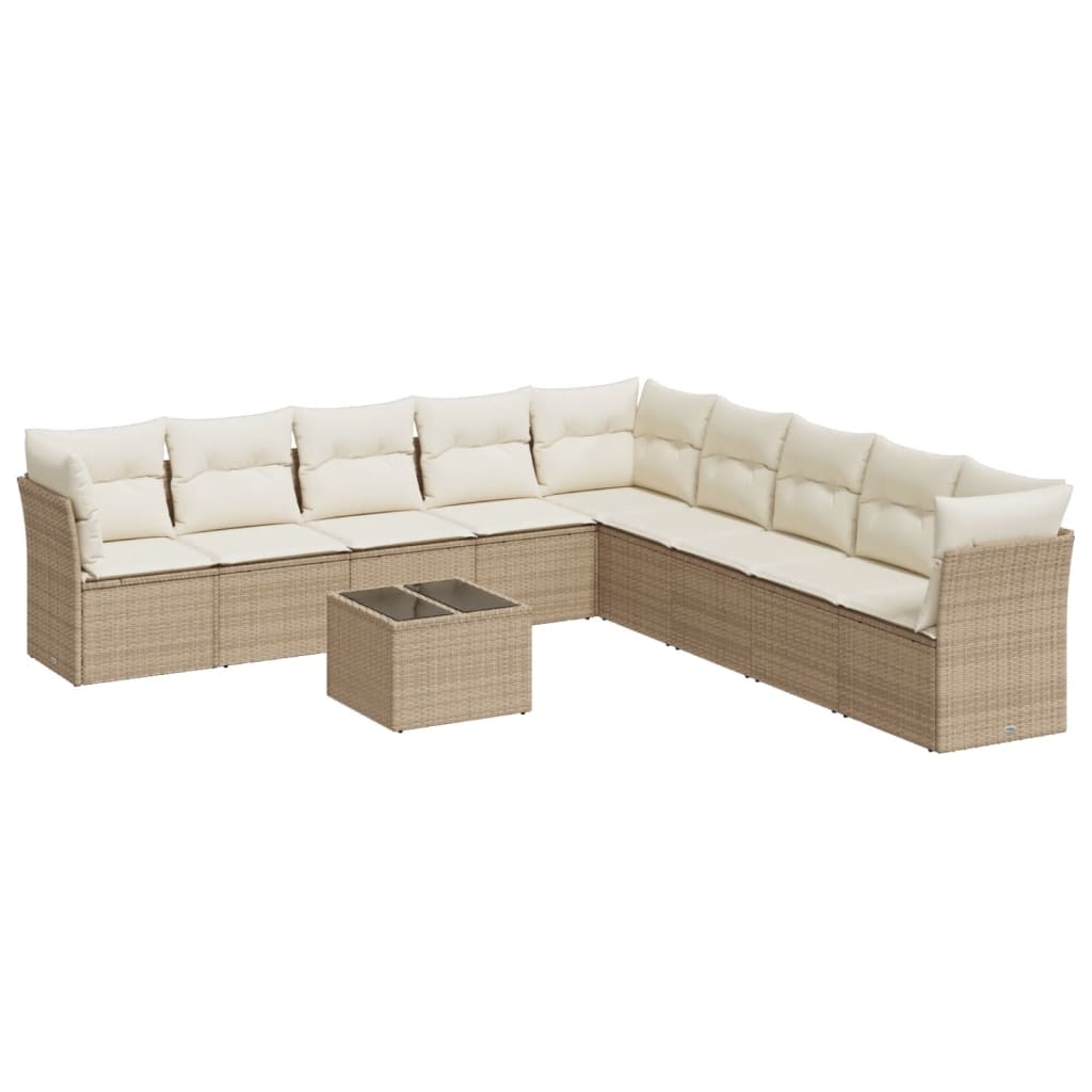 10-delige Loungeset met kussens poly rattan