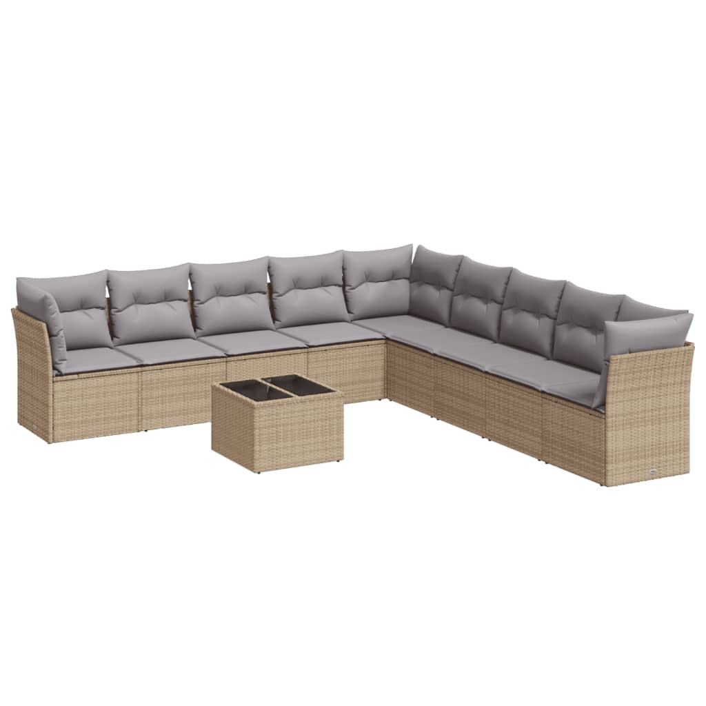 10-delige Loungeset met kussens poly rattan