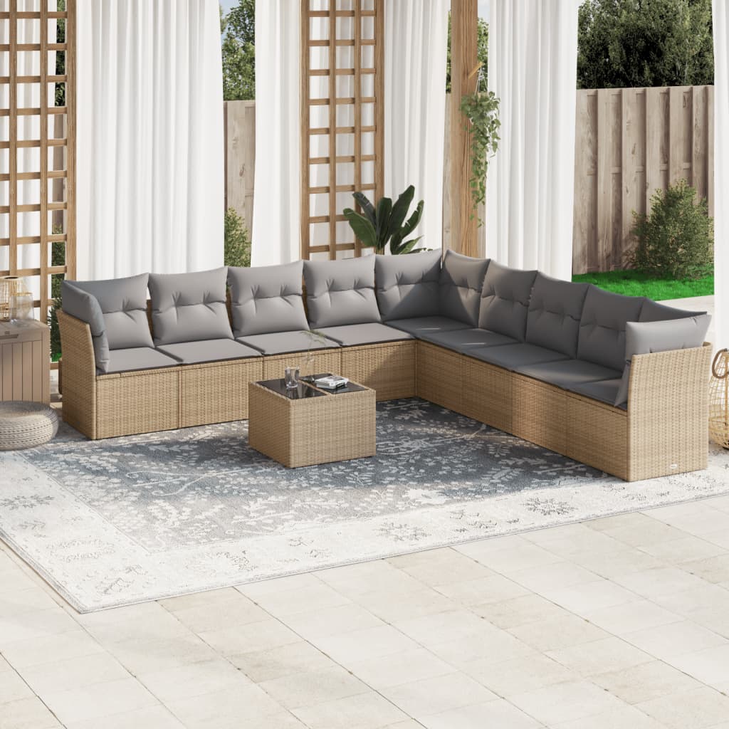 10-delige Loungeset met kussens poly rattan