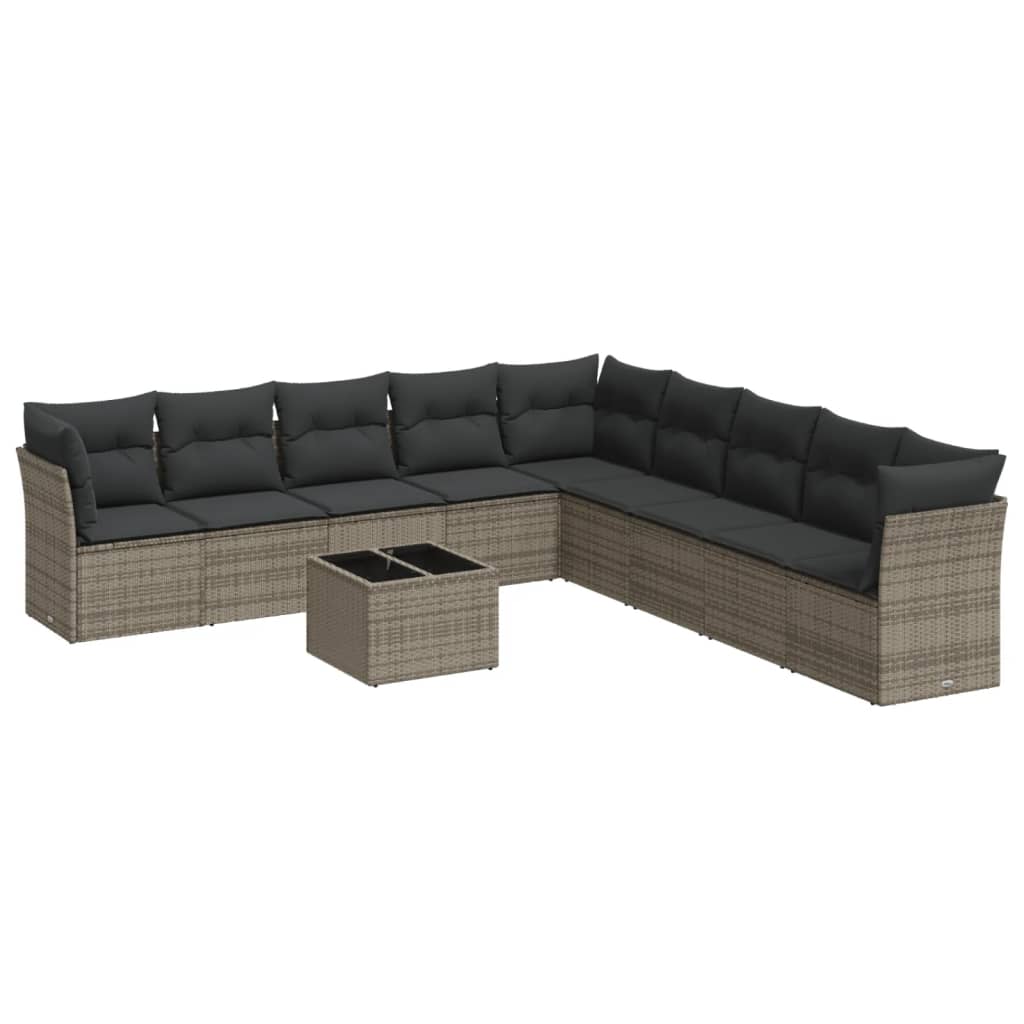 10-delige Loungeset met kussens poly rattan beige