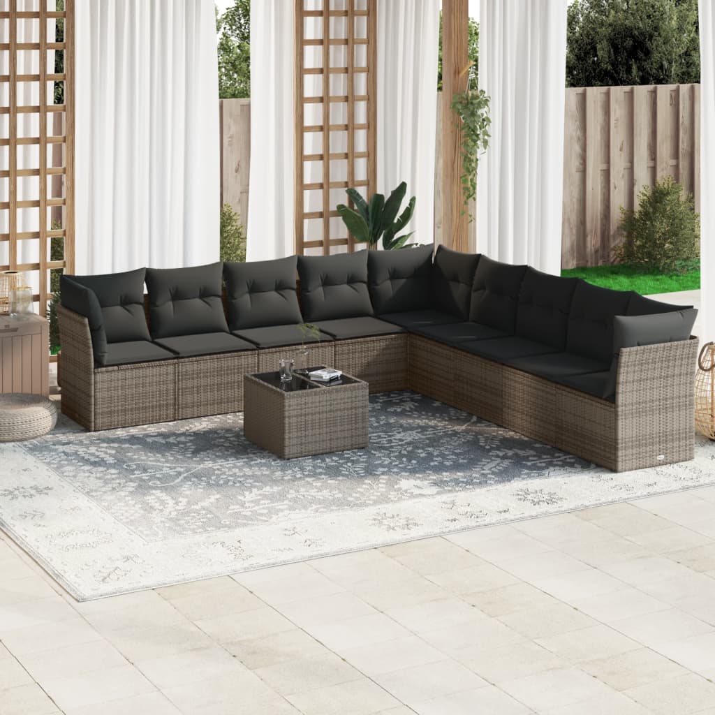 10-delige Loungeset met kussens poly rattan