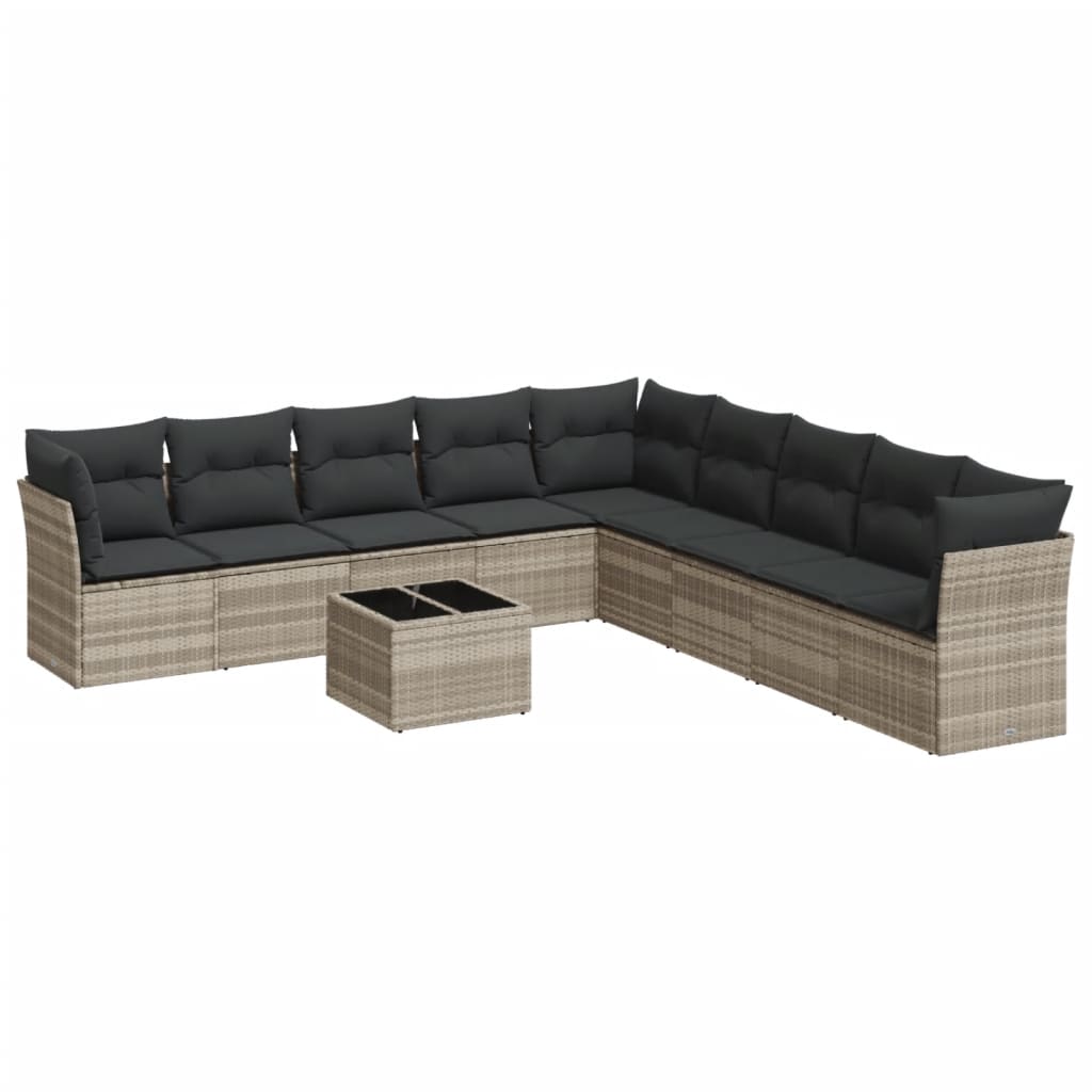 10-delige Loungeset met kussens poly rattan beige