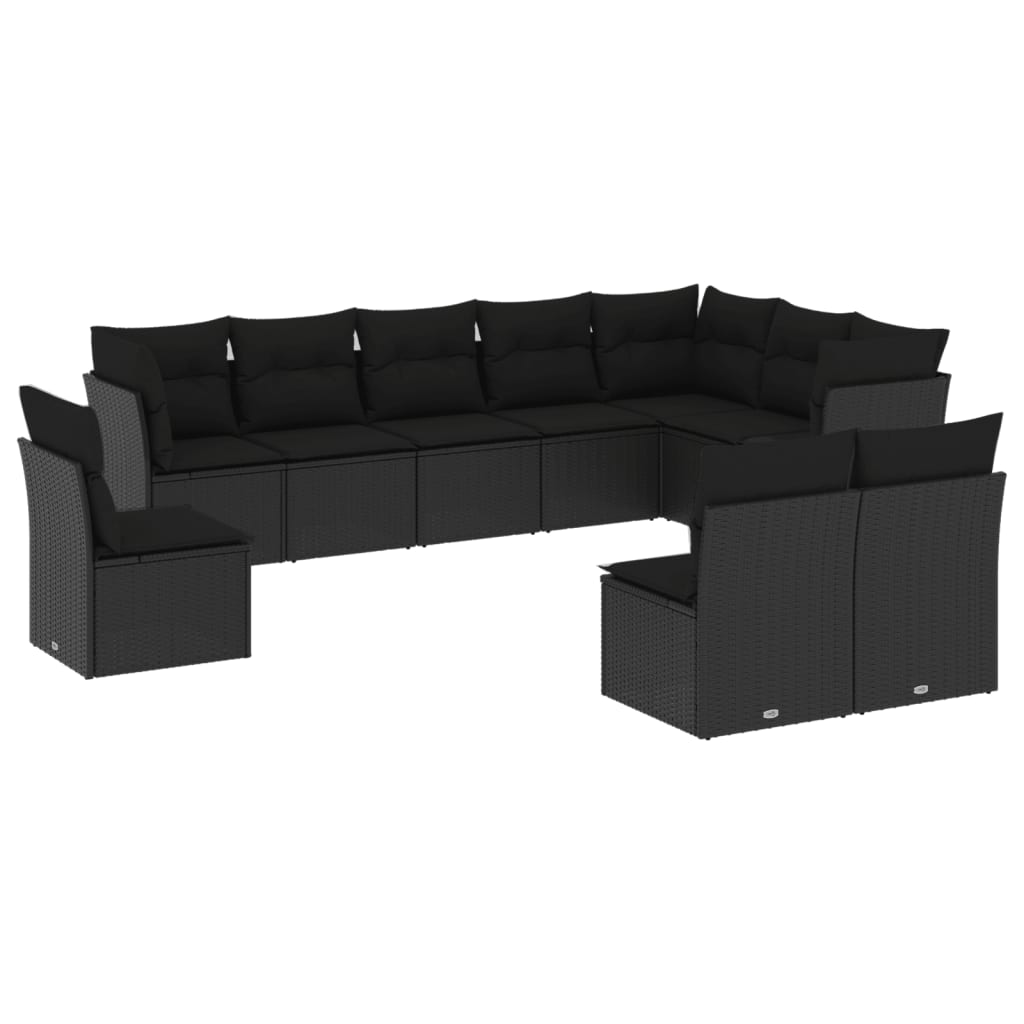 11-delige Loungeset met kussens poly rattan zwart