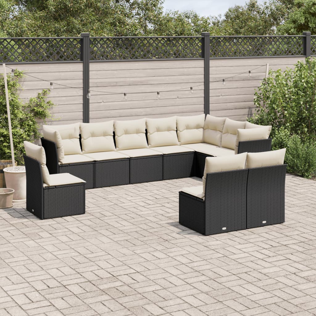 11-delige Loungeset met kussens poly rattan zwart