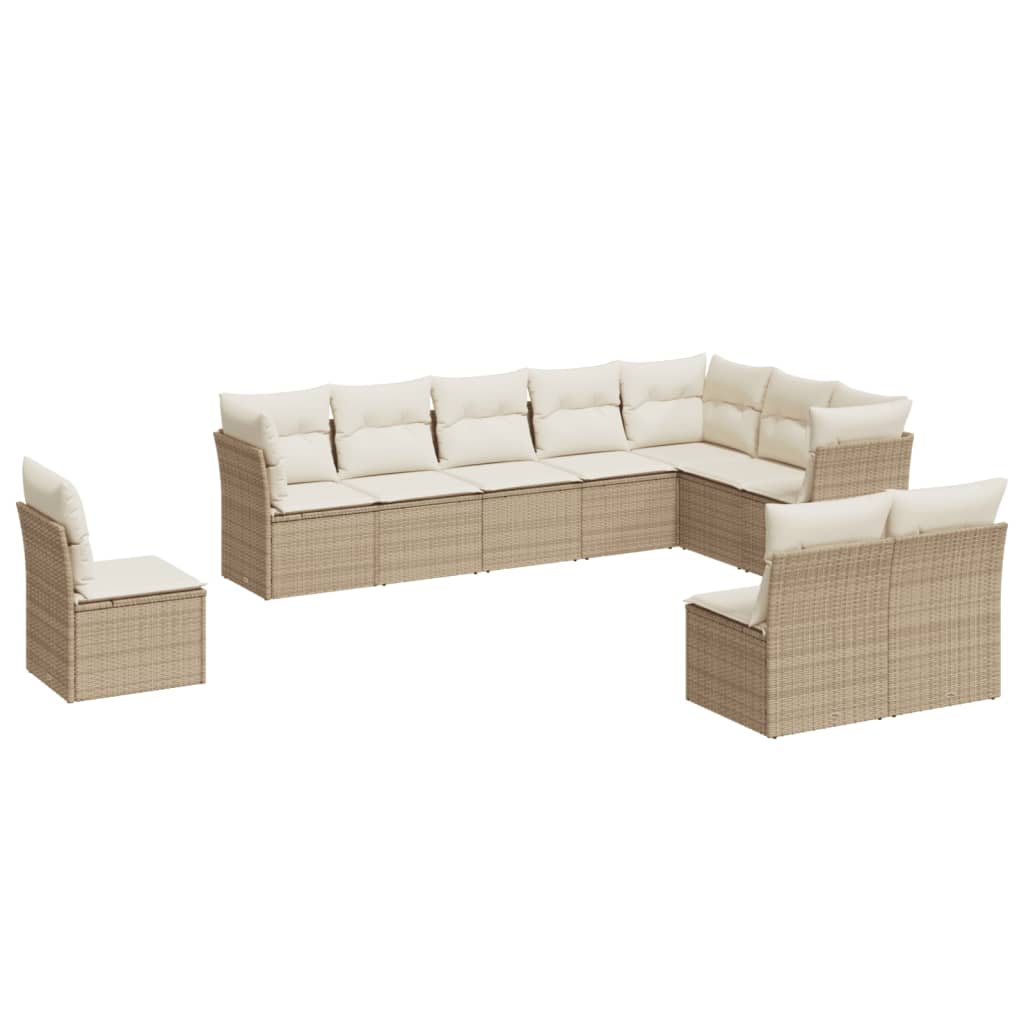 11-delige Loungeset met kussens poly rattan zwart