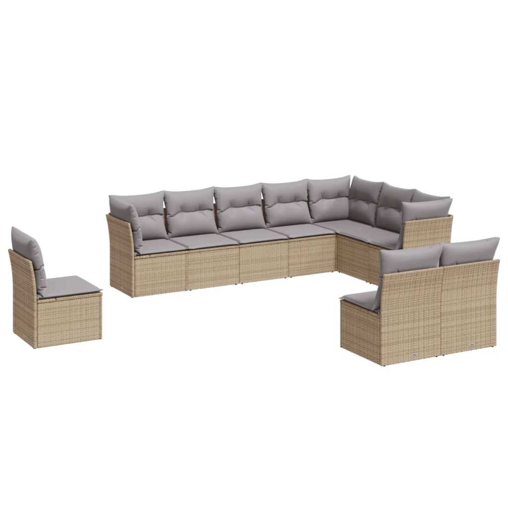 11-delige Loungeset met kussens poly rattan zwart