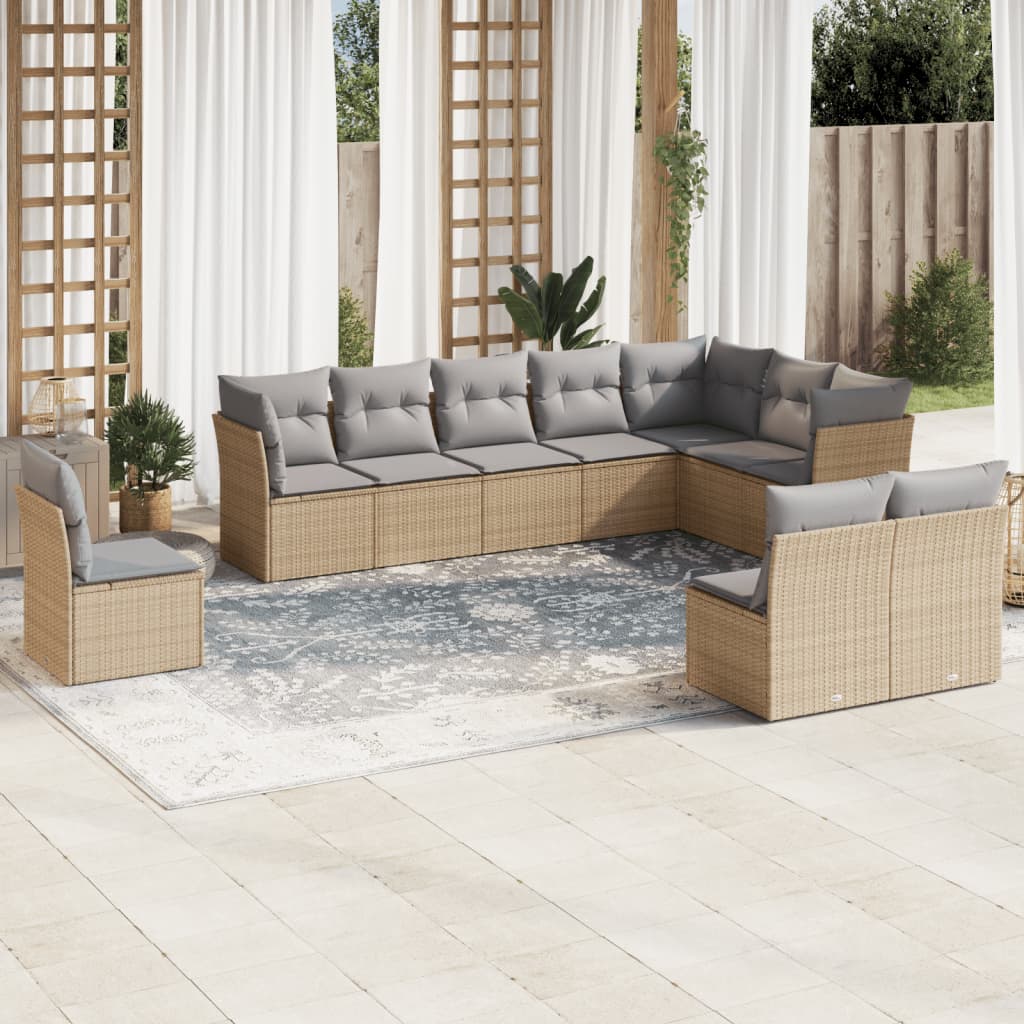 11-delige Loungeset met kussens poly rattan zwart