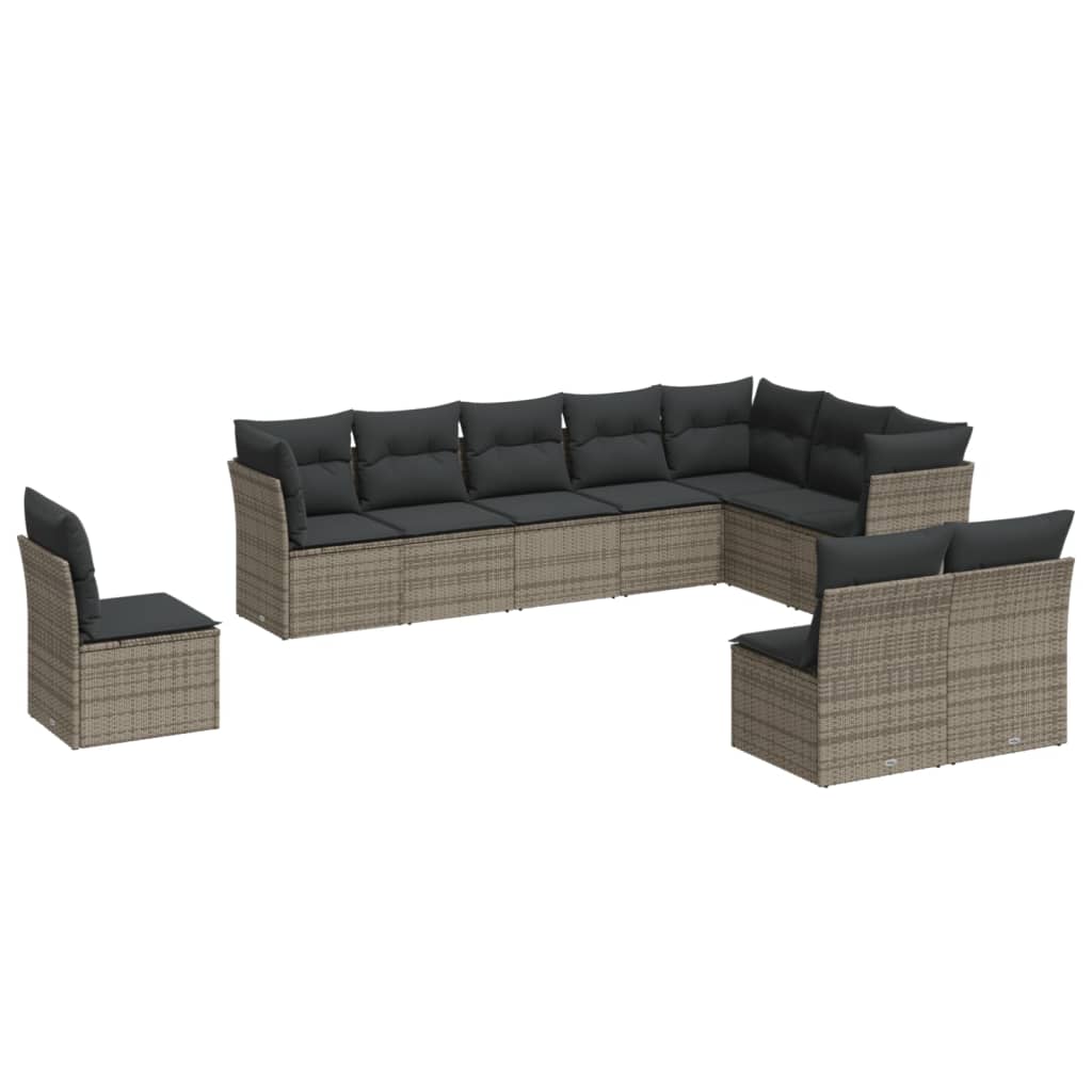 11-delige Loungeset met kussens poly rattan zwart