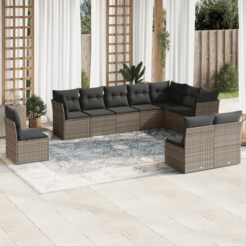 11-delige Loungeset met kussens poly rattan zwart