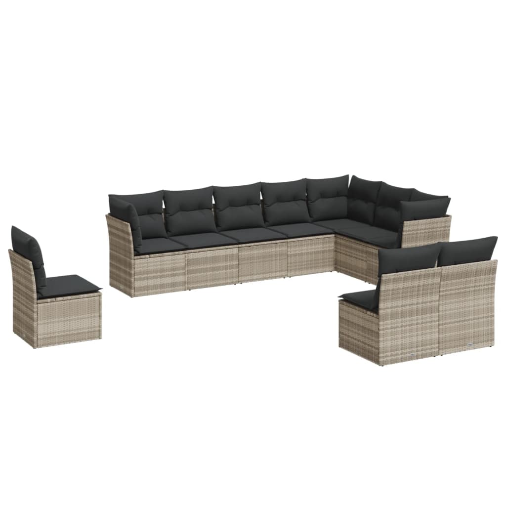 11-delige Loungeset met kussens poly rattan zwart