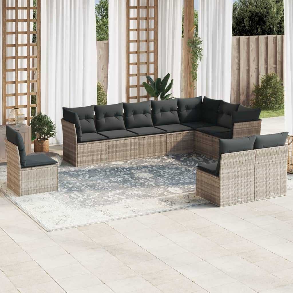 11-delige Loungeset met kussens poly rattan zwart