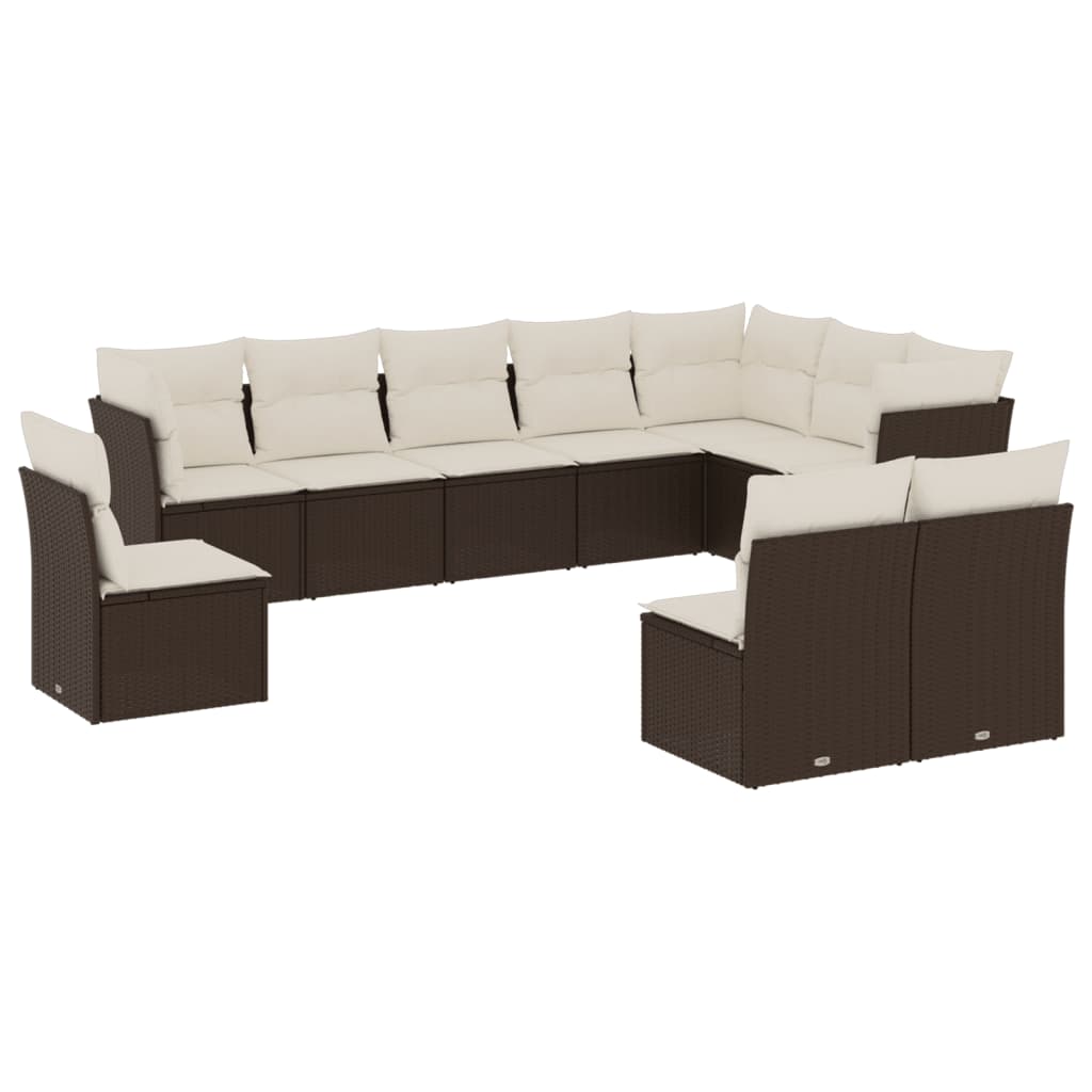 11-delige Loungeset met kussens poly rattan zwart