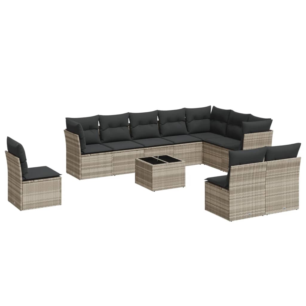 11-delige Loungeset met kussens poly rattan zwart