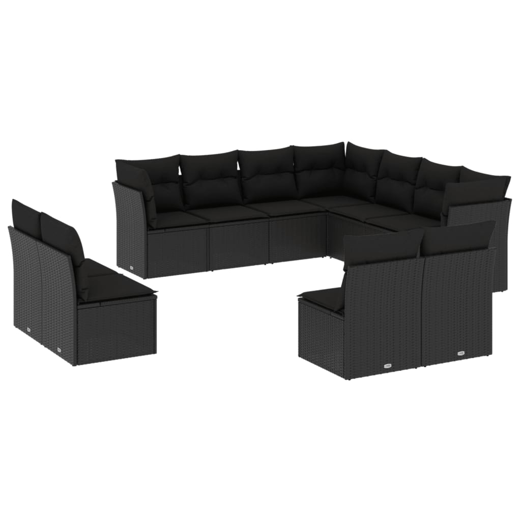 12-delige Loungeset met kussens poly rattan lichtgrijs