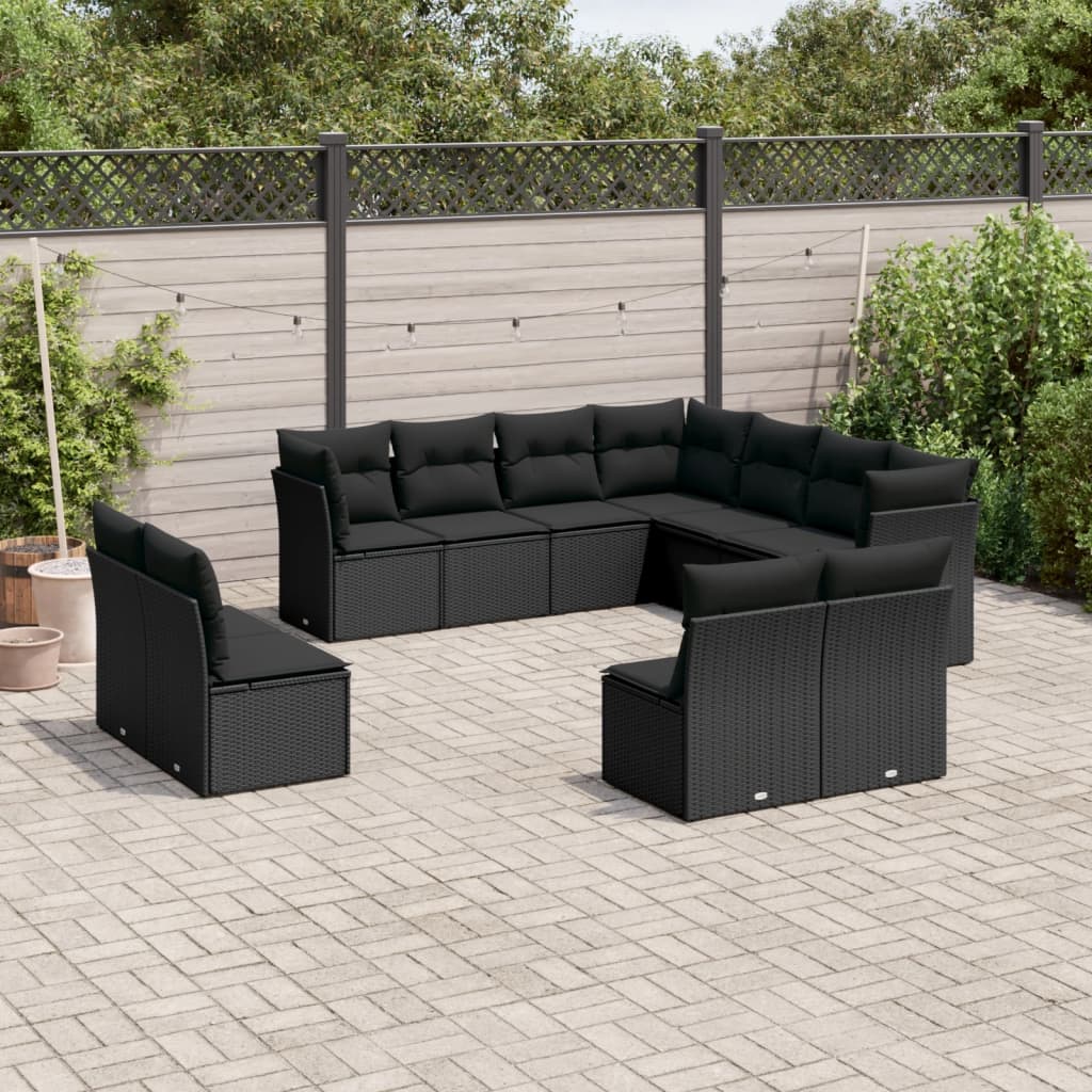 12-delige Loungeset met kussens poly rattan grijs